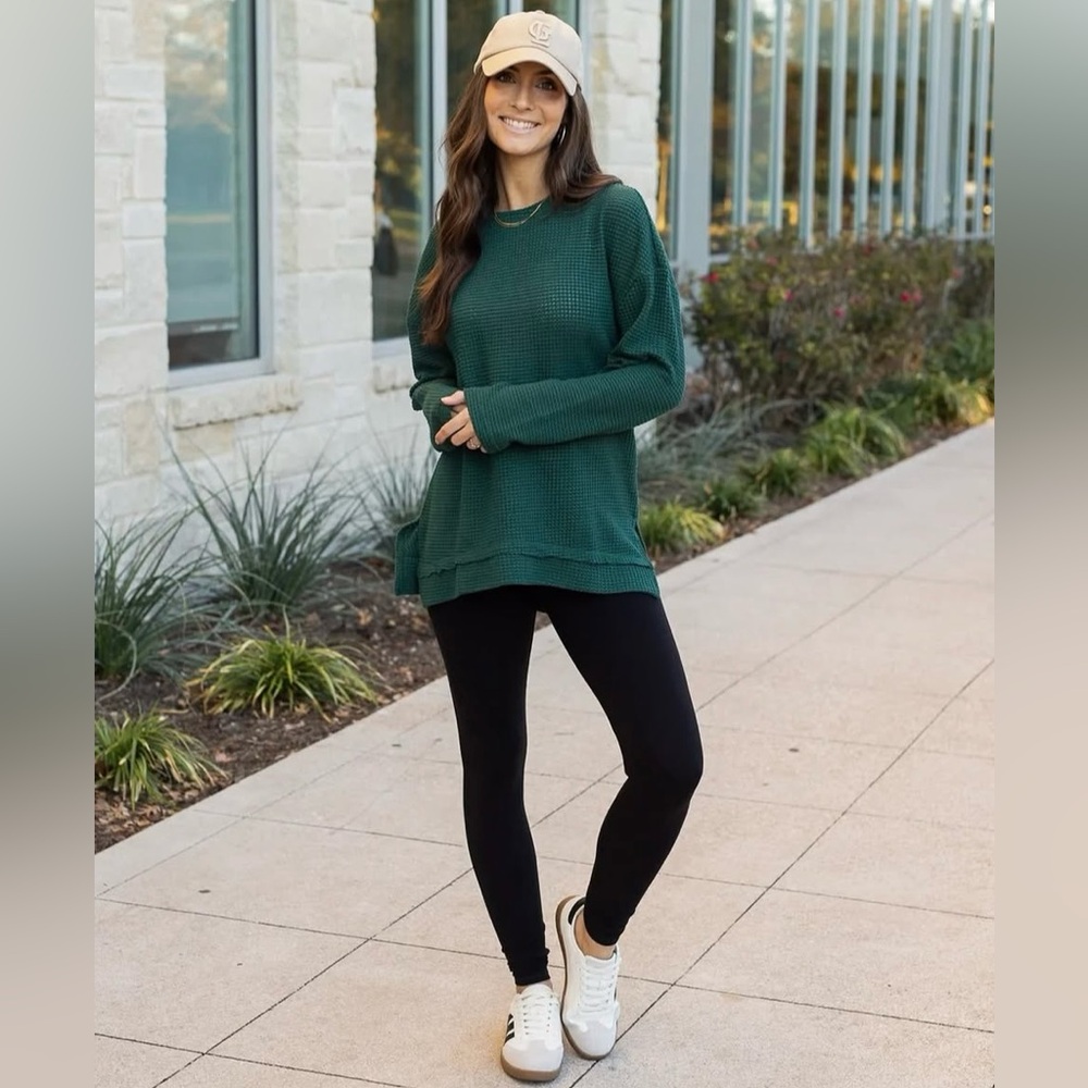 Grace & Lace Slouchy emerald Waffle Pullover